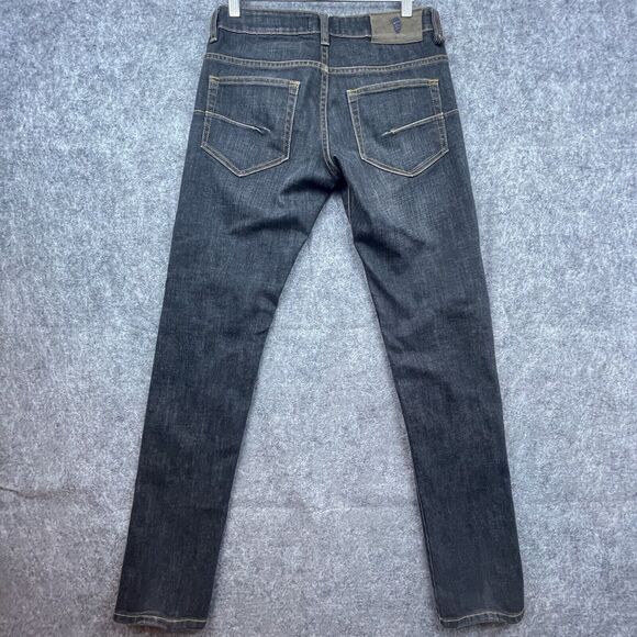 Cheq by Kaku Italy Jeans Mens Small Straight Slim Twill Lines Dark Jeweled Studs - Picture 2 of 8